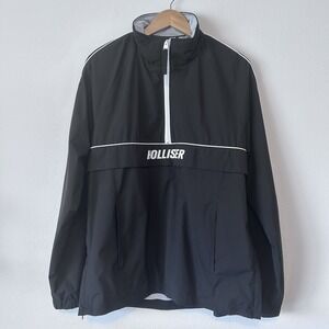 Hollister Mens Half Zip Windbreaker Size L Black Packable Lightweight Jacket